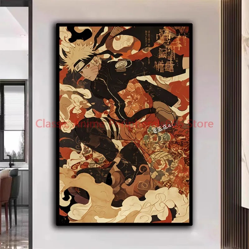 A traditional Ukiyo-e style Naruto Poster canvas painting featuring Akatsuki members Itachi and Sasuke for aesthetic home decor.