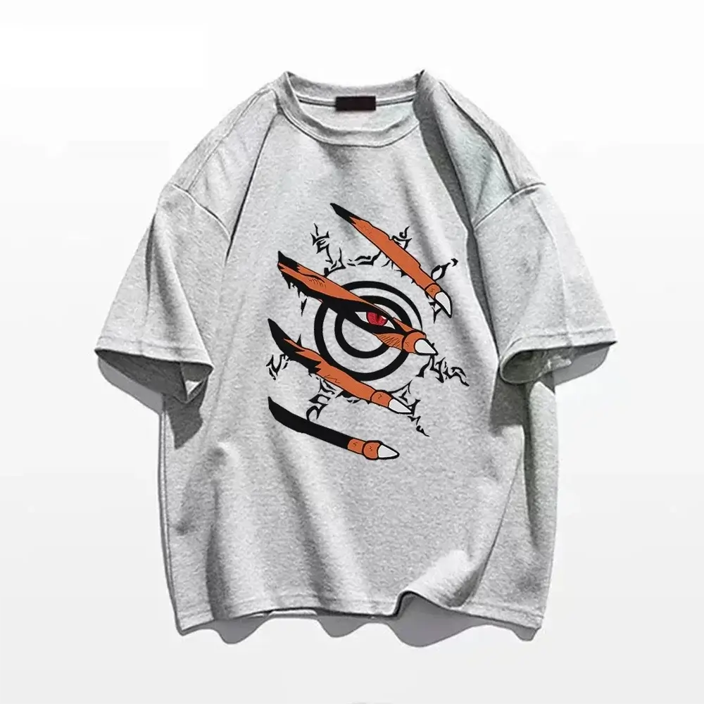 A black Naruto Graphic T-Shirt featuring a 3D effect of the Nine-Tails Kurama claws tearing through the fabric to reveal the seal and red eye.