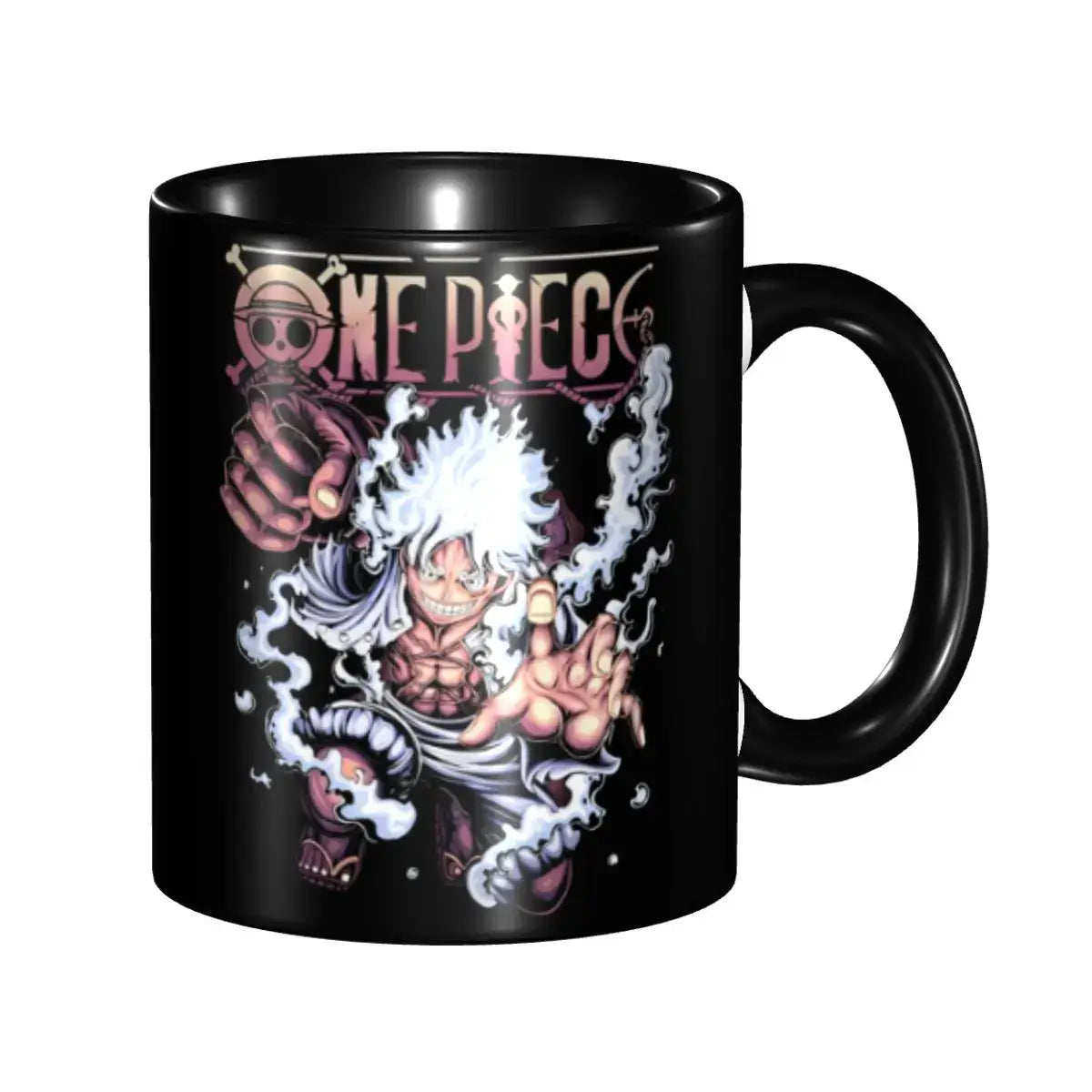 A ceramic Monkey D Luffy Quotes One Piece Mug featuring funny anime text and pirate character art, designed as a durable present for kids.