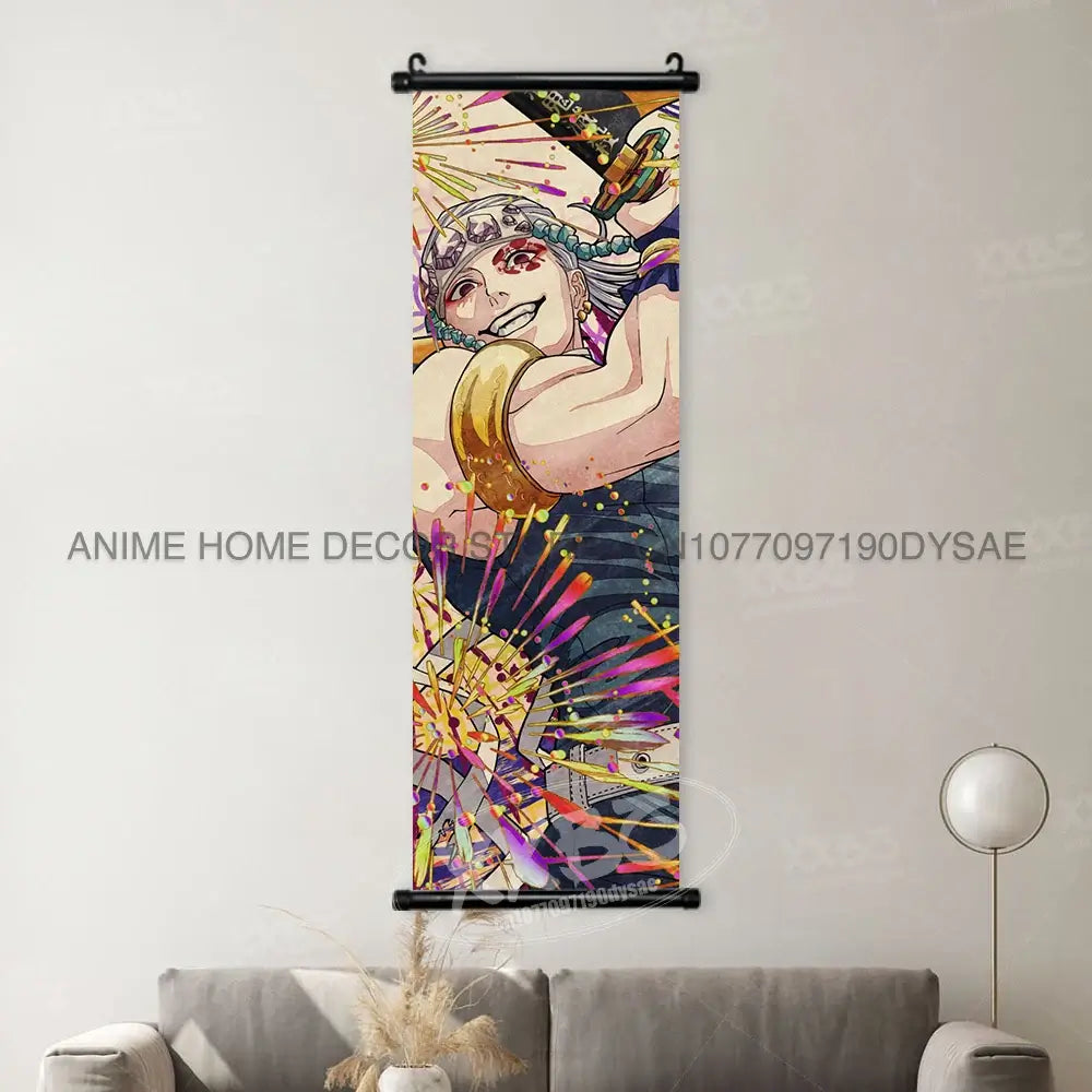 High-quality Demon Slayer Posters wall art scrolls featuring Hashira Kanroji Mitsuri, Iguro Obanai, and Tokitou Muichirou for home decor.