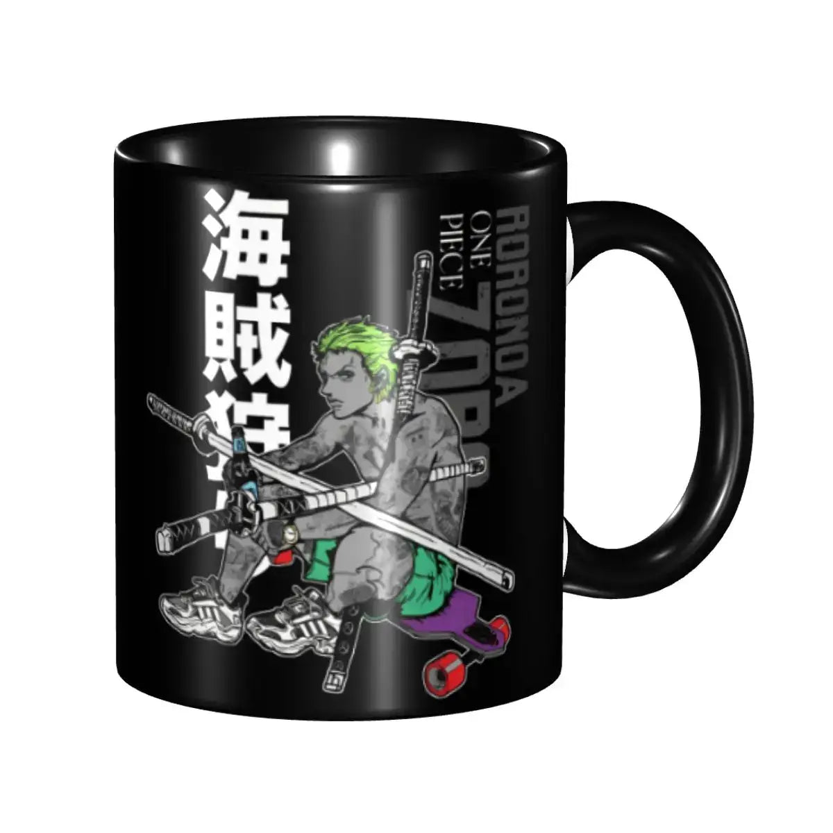 A ceramic Monkey D Luffy Quotes One Piece Mug featuring funny anime text and pirate character art, designed as a durable present for kids.