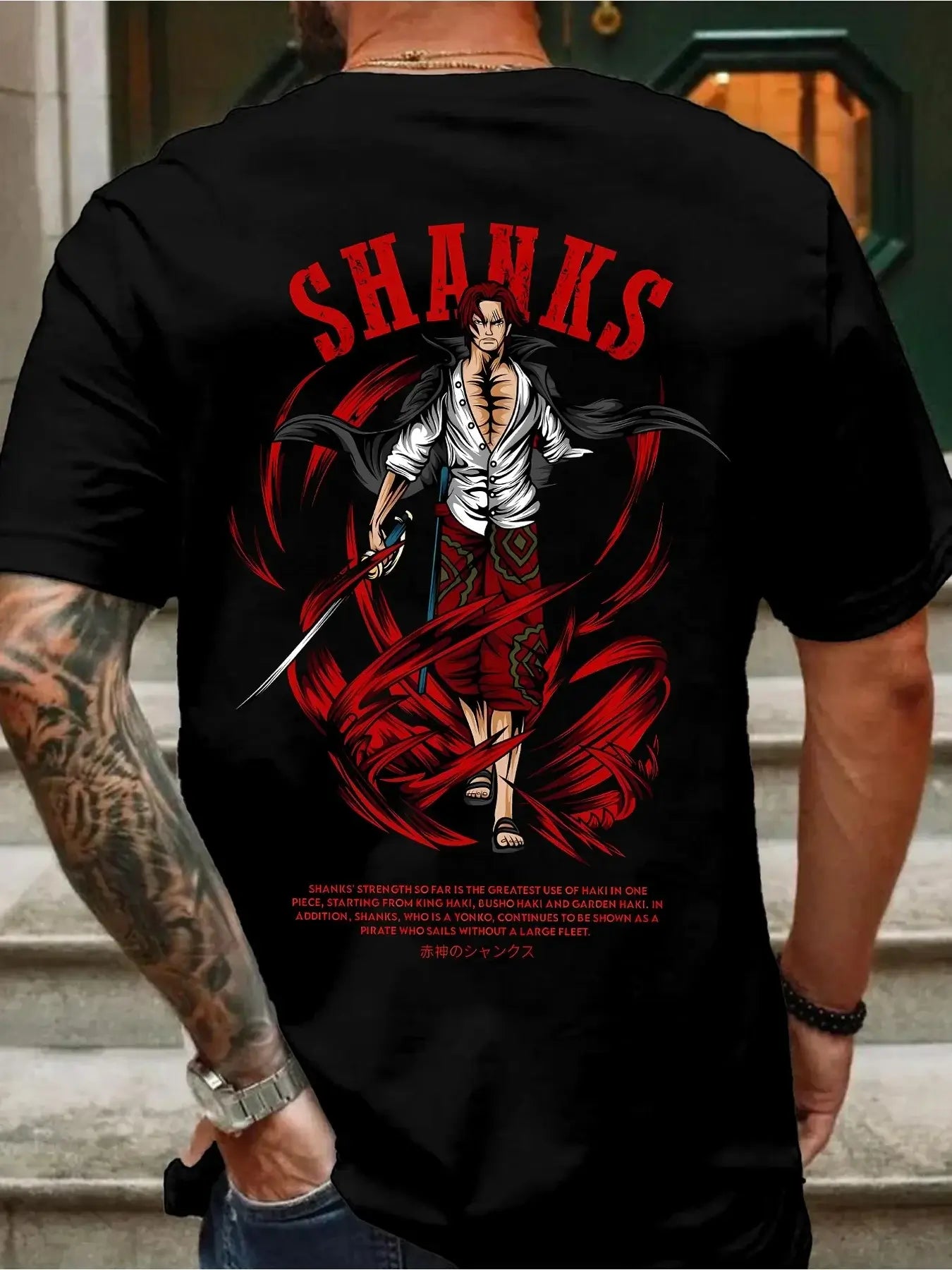 A retro, oversized One Piece Shanks Summer T-shirt in comfortable cotton, suitable for men and women's street and leisure wear.