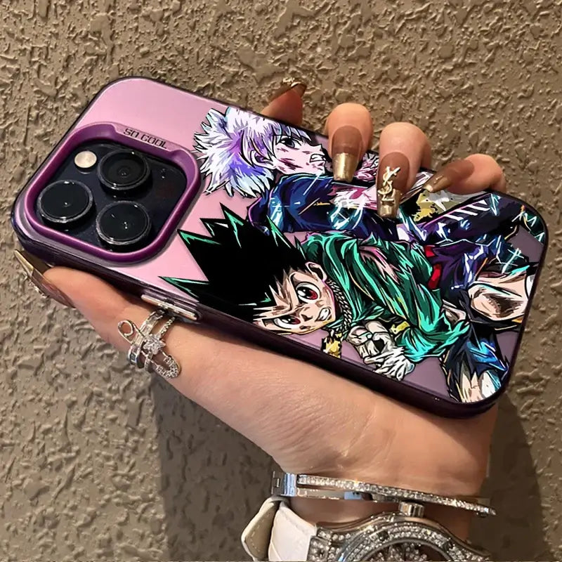 A shockproof Hunter x Hunter Phone Case featuring Gon and Killua anime art, compatible with Apple iPhone 17 Air, 16, 15, and 14 Pro Max.