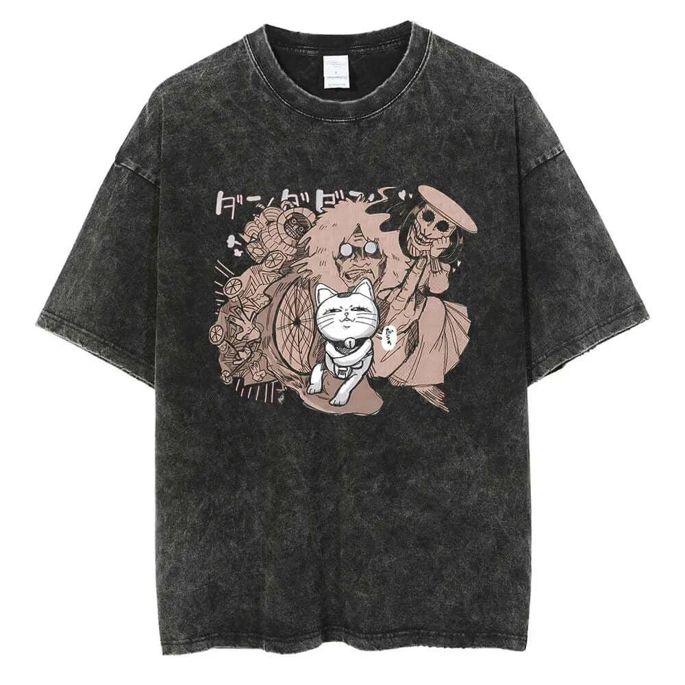 An oversized Anime Dandadan Ken Takakura T-shirt with a washed vintage print of Okarun for men.