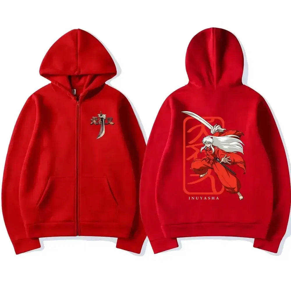 A unisex Japanese Anime Inuyasha Graphic Zipper Hoodie, an oversized fashion jacket coat for men and women.