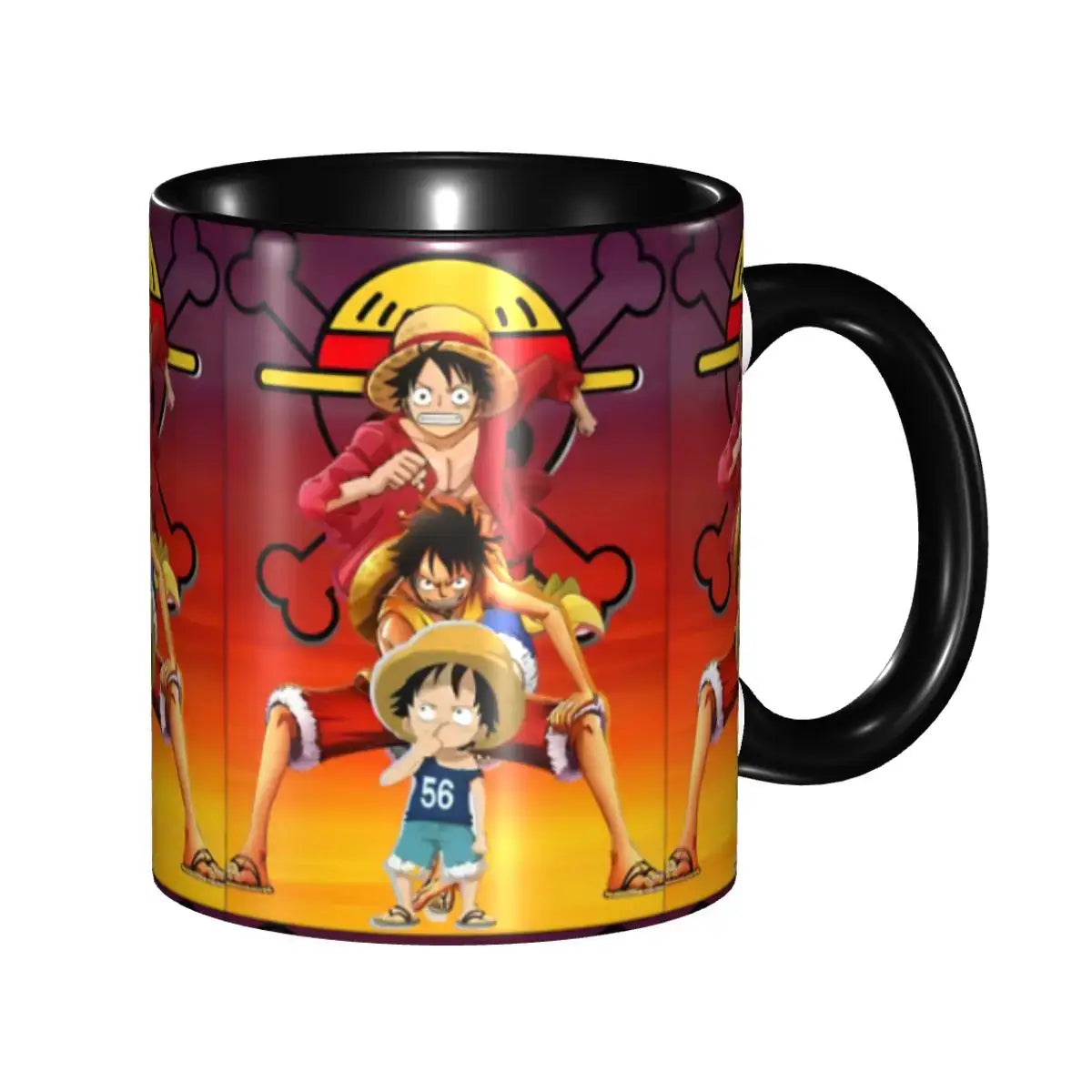 A colorful Kid's Luffy One Piece Mug featuring cute cartoon anime art, designed as a durable water cup gift for girls and boys.