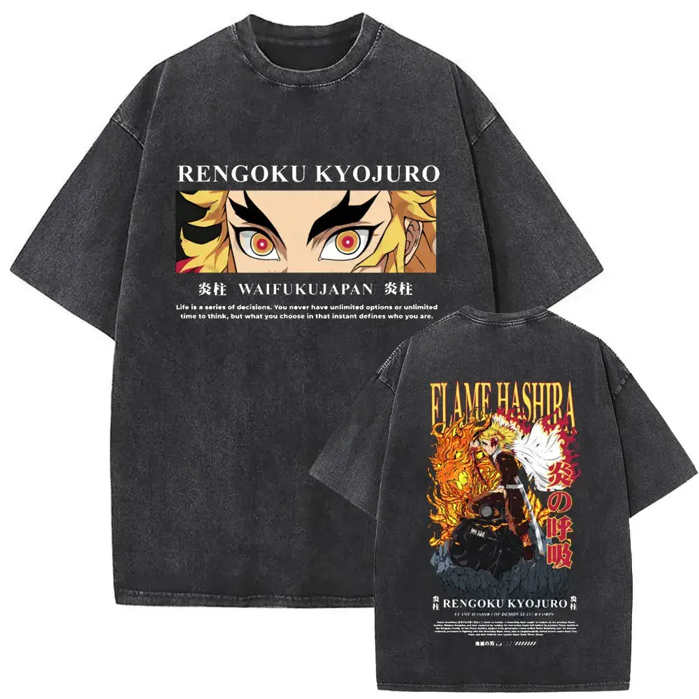 A vintage washed Demon Slayer Daki Graphic T-shirt with a cherry blossom design, an oversized casual cotton tee for men and women.