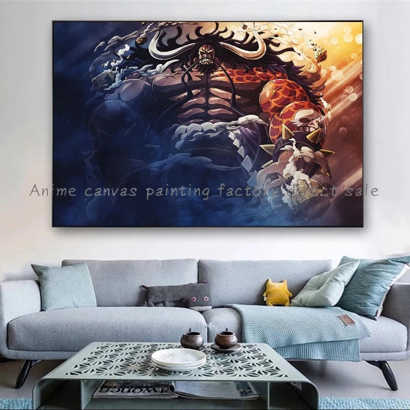 A high-quality Monkey D Luffy HD Poster printed on canvas, featuring Japanese anime art suitable for bar and home wall decoration.