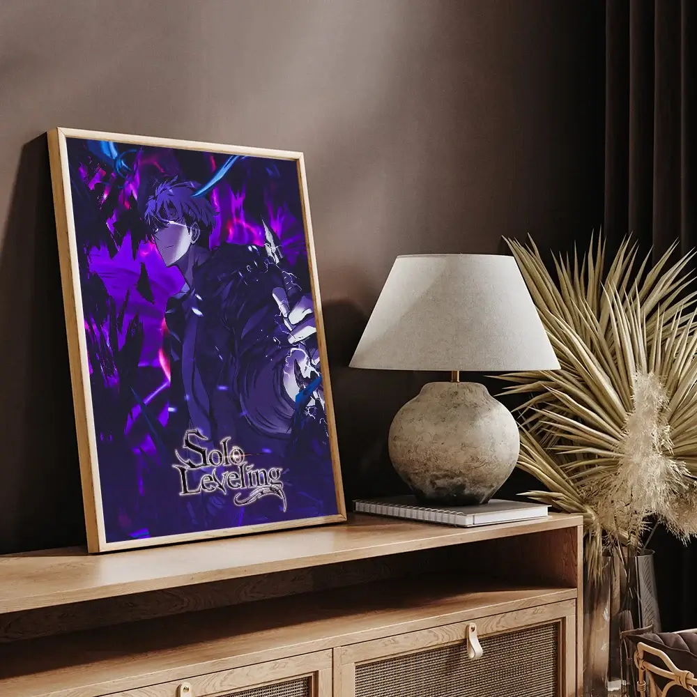 A vintage-style Solo Leveling Sticky Poster printed on whitepaper, featuring Sung Jinwoo and the Shadow Army with a DIY self-adhesive backing.