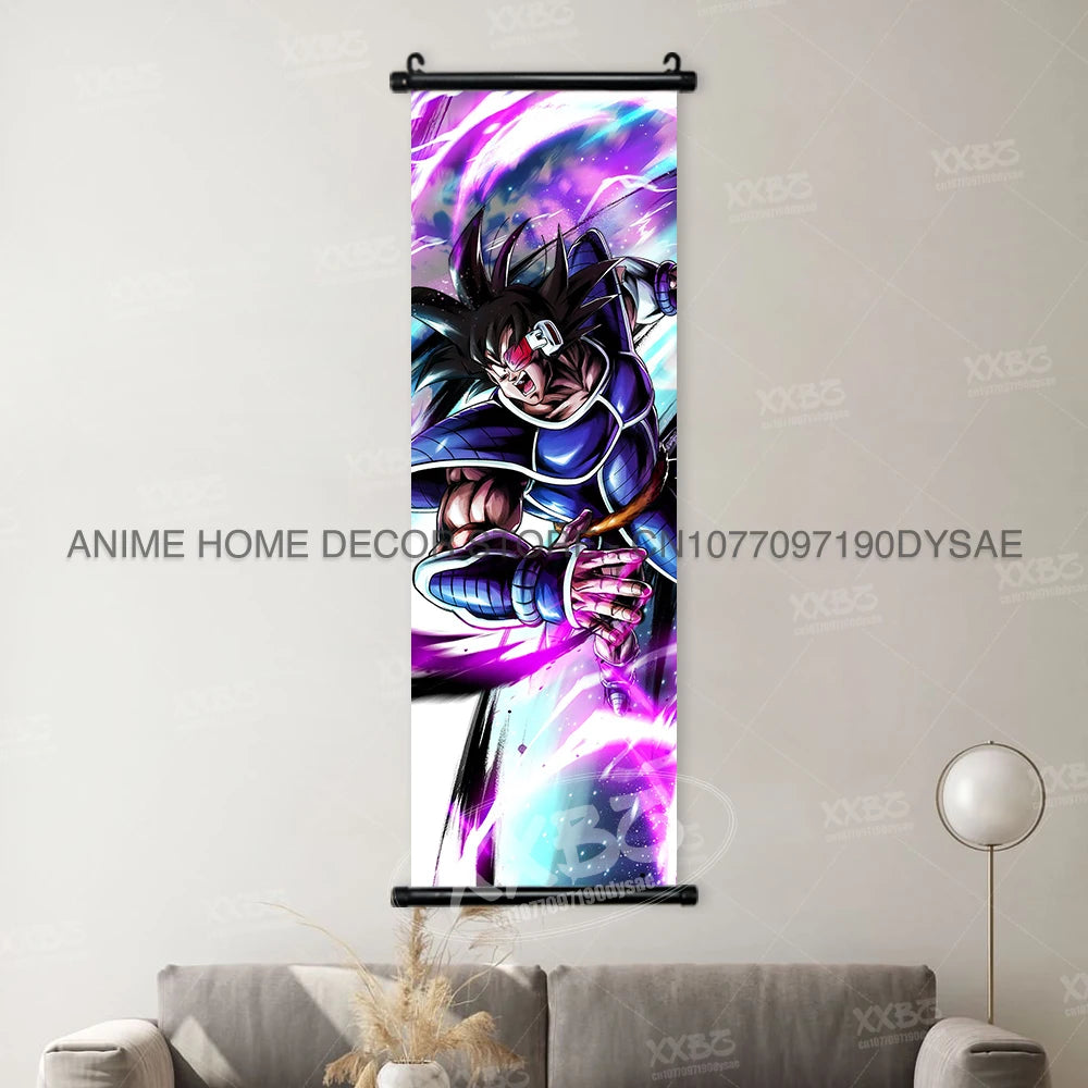 High-definition Dragon Ball Posters hanging scroll wall art featuring Son Goku, Vegeta, and Frieza printed on canvas for home decor.