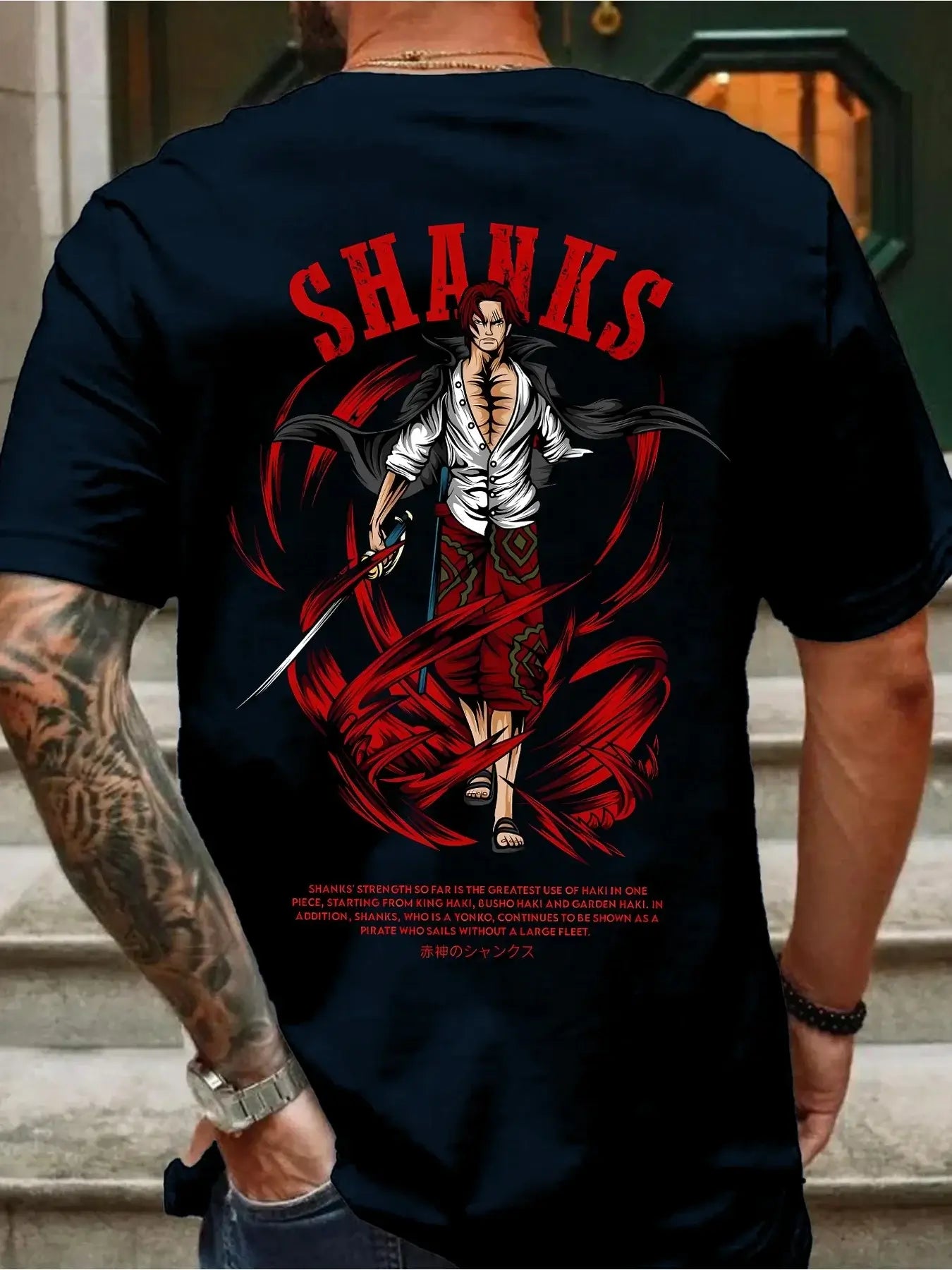 A retro, oversized One Piece Shanks Summer T-shirt in comfortable cotton, suitable for men and women's street and leisure wear.