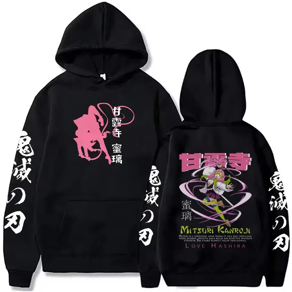 A street retro unisex Demon Slayer Uzui Tengen Hoodie with an anime character print for autumn and winter.