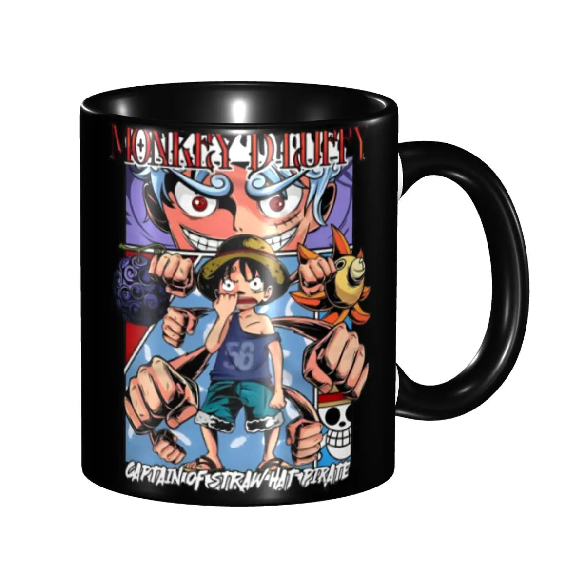 A cute Monkey D. Luffy Gear Fifth Mug featuring the Sun God Nika anime character, designed as a durable water cup gift for kids.