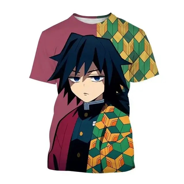 A fashion Demon Slayer Nezuko Shinobu T-shirt with a vibrant 3D print of the anime characters.