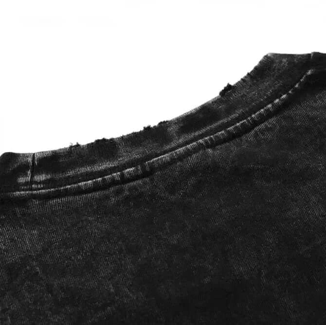 A washed black Obito Uchiha T-shirt made of cotton, featuring manga graphic art and an oversized Y2K streetwear fit for men and women.