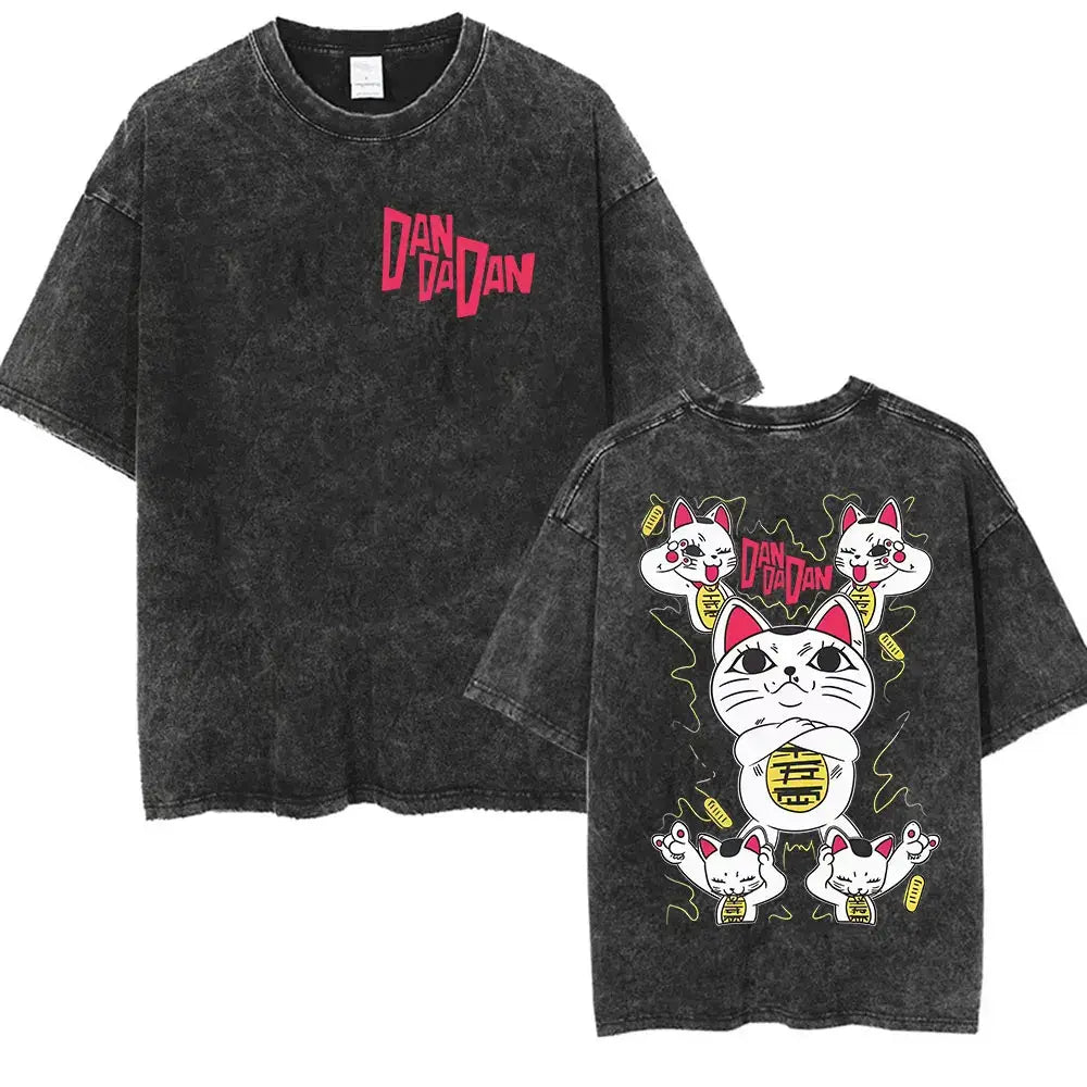 A unisex vintage washed Japan Anime Dandadan Okarun Graphic T Shirt made from high-quality cotton for streetwear fashion.