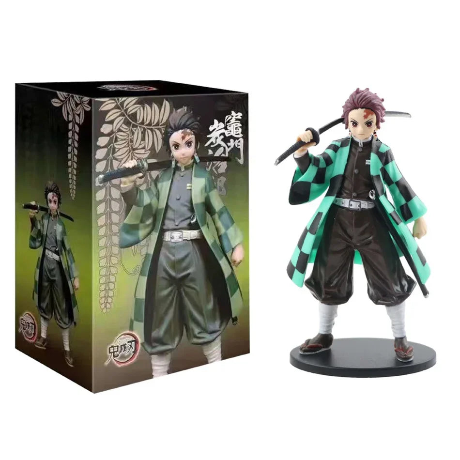 A high-quality Demon Slayer Action Figure PVC model collection featuring Kamado Tanjirou, Agatsuma Zenitsu, and Nezuko in dynamic warrior poses.