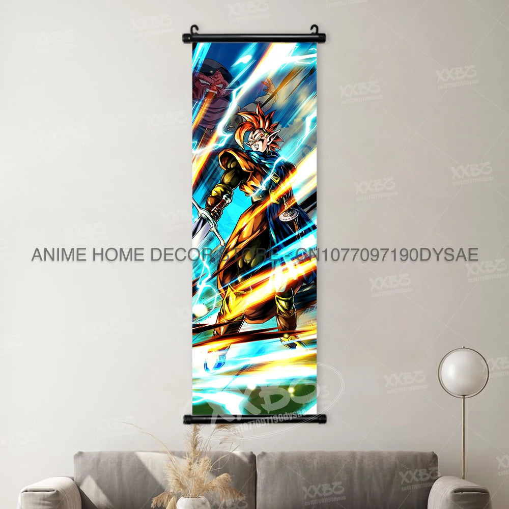 High-definition Dragon Ball Posters hanging scroll wall art featuring Son Goku, Vegeta, and Frieza printed on canvas for home decor.