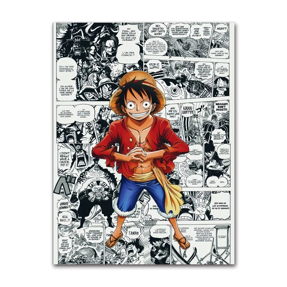 A classic cartoon style One Piece Luffy Zoro Poster printed on high-definition canvas, perfect for decorating a living room, corridor, or child's bedroom.