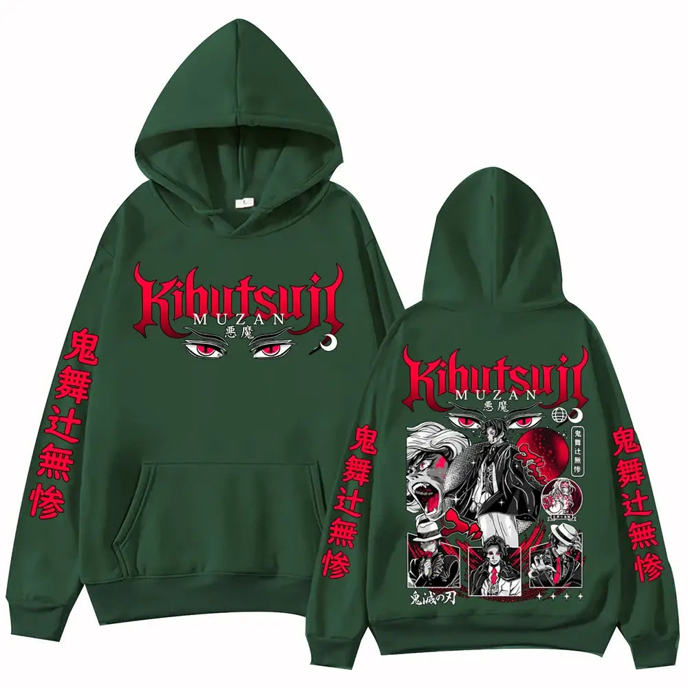 A Harajuku hip hop Anime Demon Slayer Muzan Kibutsuji Hoodie, designed as a pullover tops sweatshirt gift.