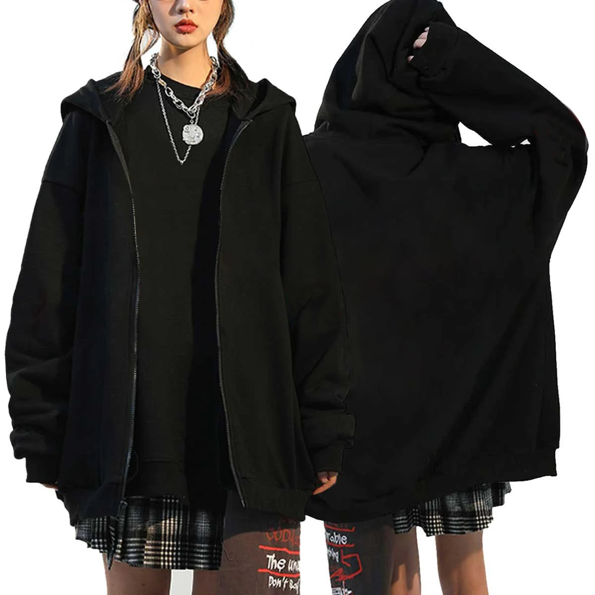 A Y2K style Demon Slayer Zip Up Hoodie featuring a Nezuko Kamado graphic, unisex hip hop streetwear for men and women.