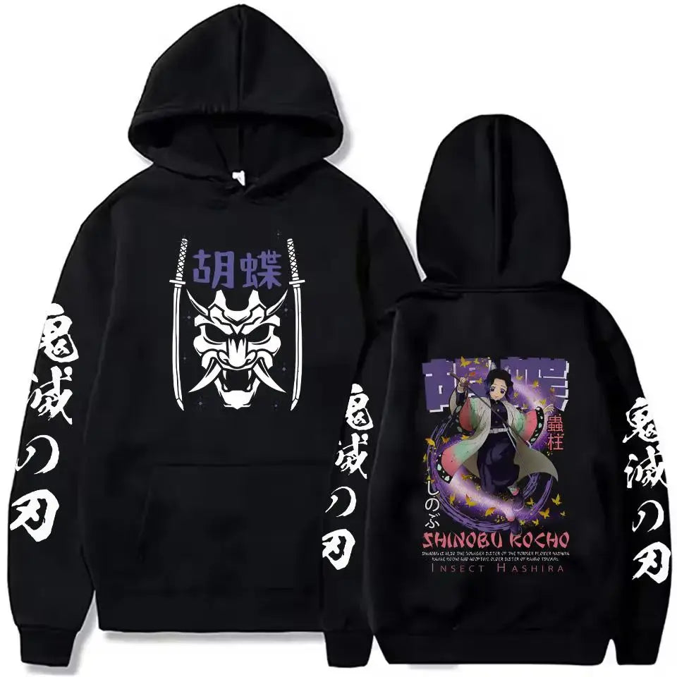 A street retro unisex Demon Slayer Uzui Tengen Hoodie with an anime character print for autumn and winter.