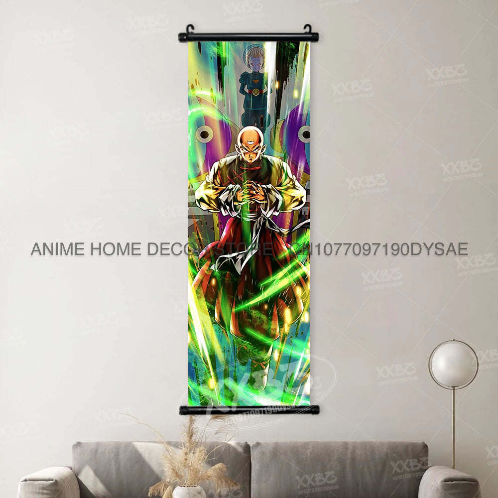 High-definition Dragon Ball Posters hanging scroll wall art featuring Son Goku, Vegeta, and Frieza printed on canvas for home decor.
