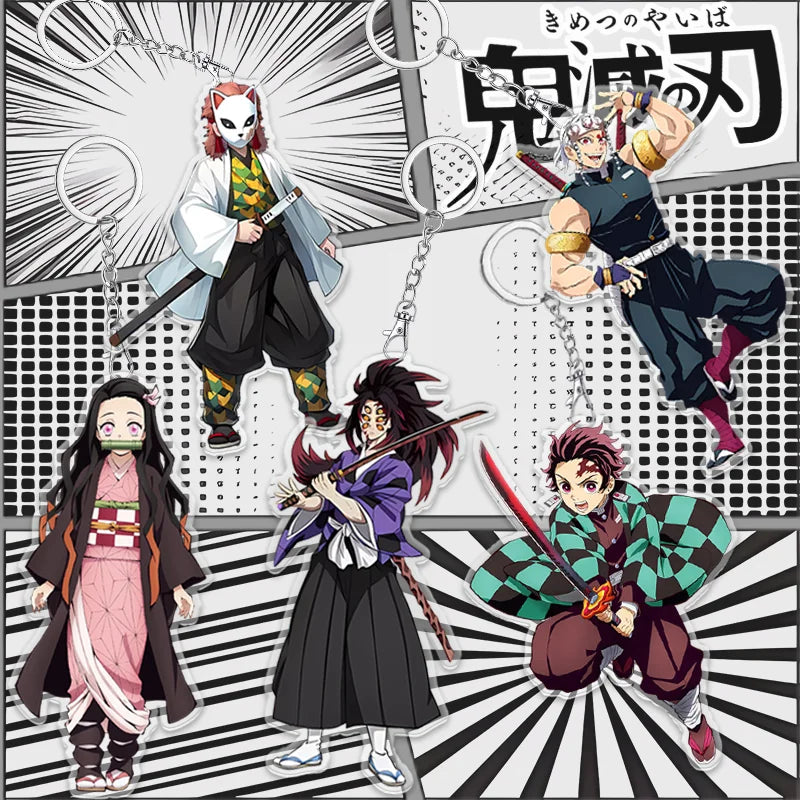 A 6cm Demon Slayer Keychain made of acrylic featuring a cute Tanjiro Kamado anime character, used as a bag pendant or key ring.