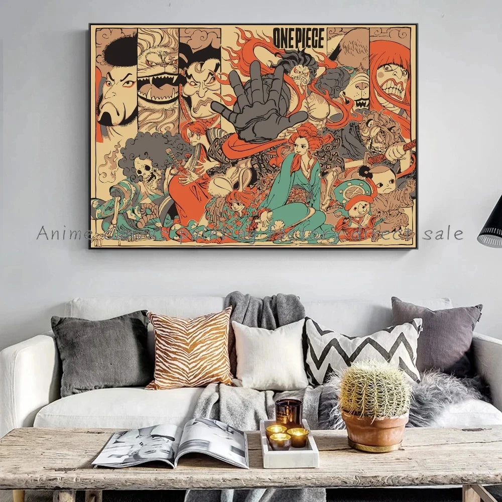 A high-quality Monkey D Luffy HD Poster printed on canvas, featuring Japanese anime art suitable for bar and home wall decoration.