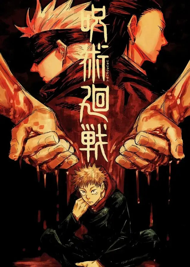 A high-definition Jujutsu Kaisen Poster printed on canvas, featuring a comic-style illustration of Gojo Satoru and Ryomen Sukuna for home wall decoration.