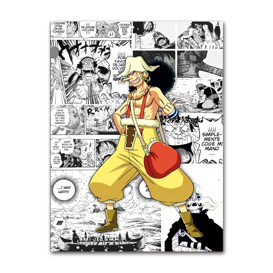 A classic cartoon style One Piece Luffy Zoro Poster printed on high-definition canvas, perfect for decorating a living room, corridor, or child's bedroom.