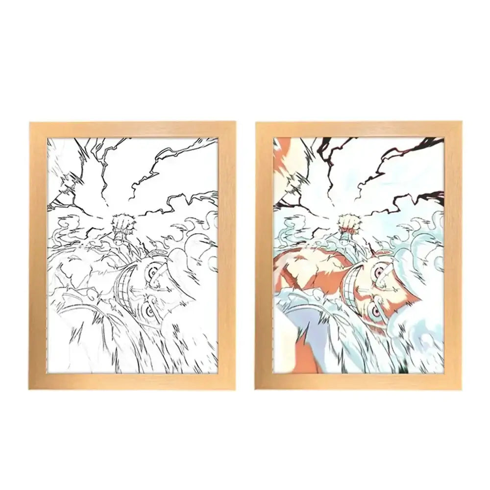 A creative One Piece Photo Frame Night Light displaying anime characters Luffy and Zoro, serving as a bedside decoration painting.