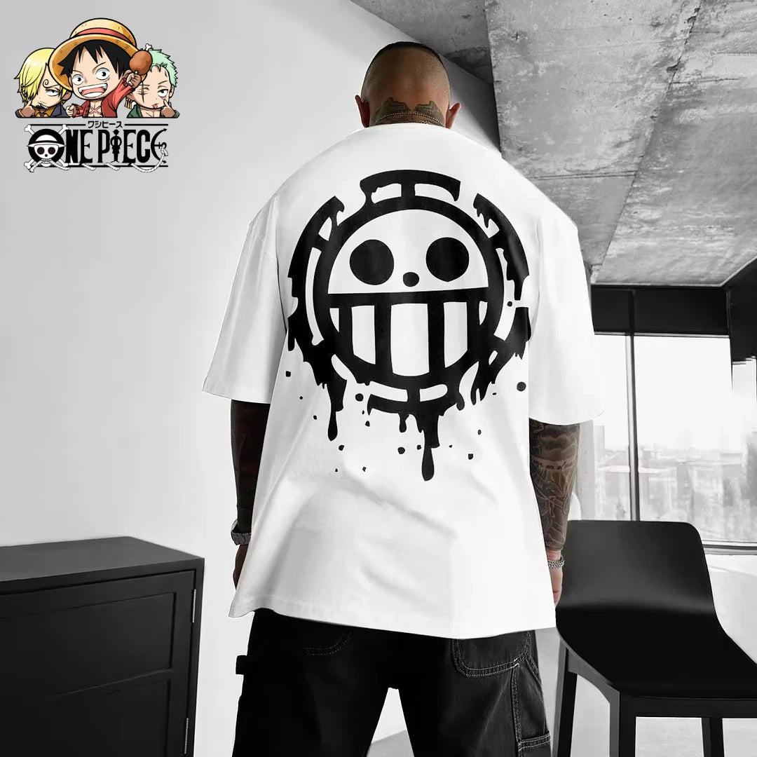 A trendy oversized One Piece Luffy T-Shirt made of soft cotton, featuring a Y2K anime graphic print for men's summer streetwear.