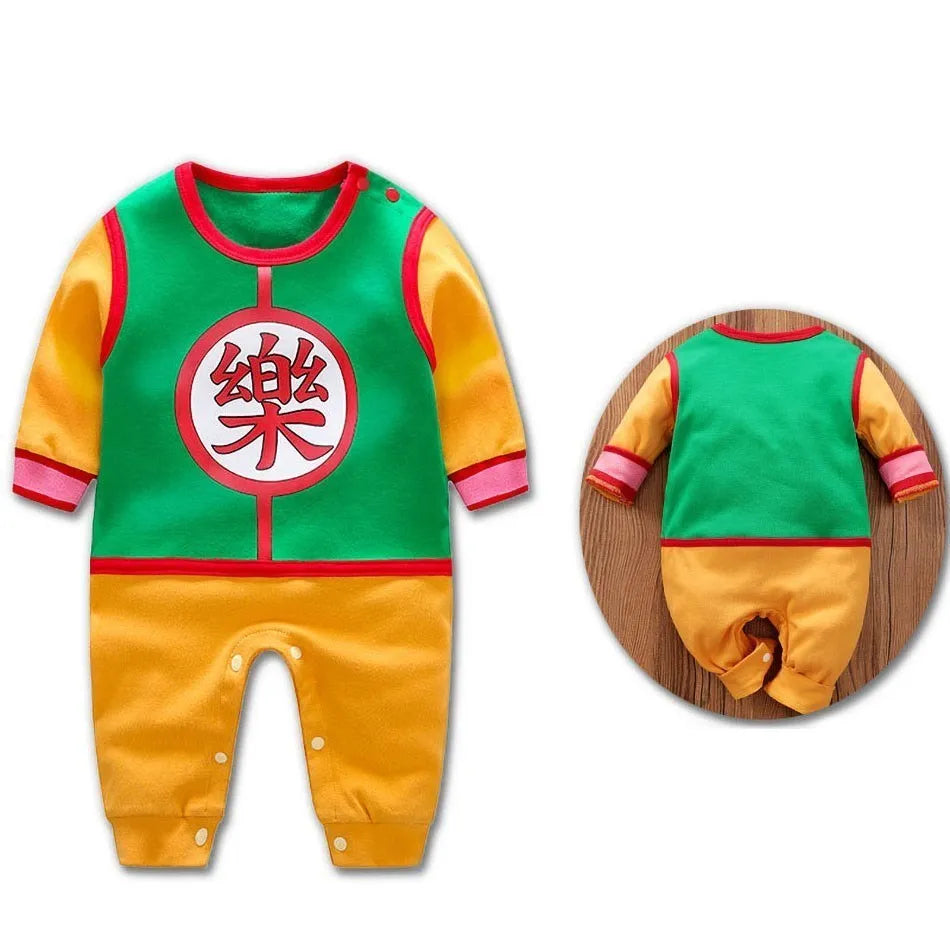 A newborn infant wearing one of the Anime Baby Rompers, a cosplay costume available in Akatsuki, Nezuko, and Tanjirou styles.