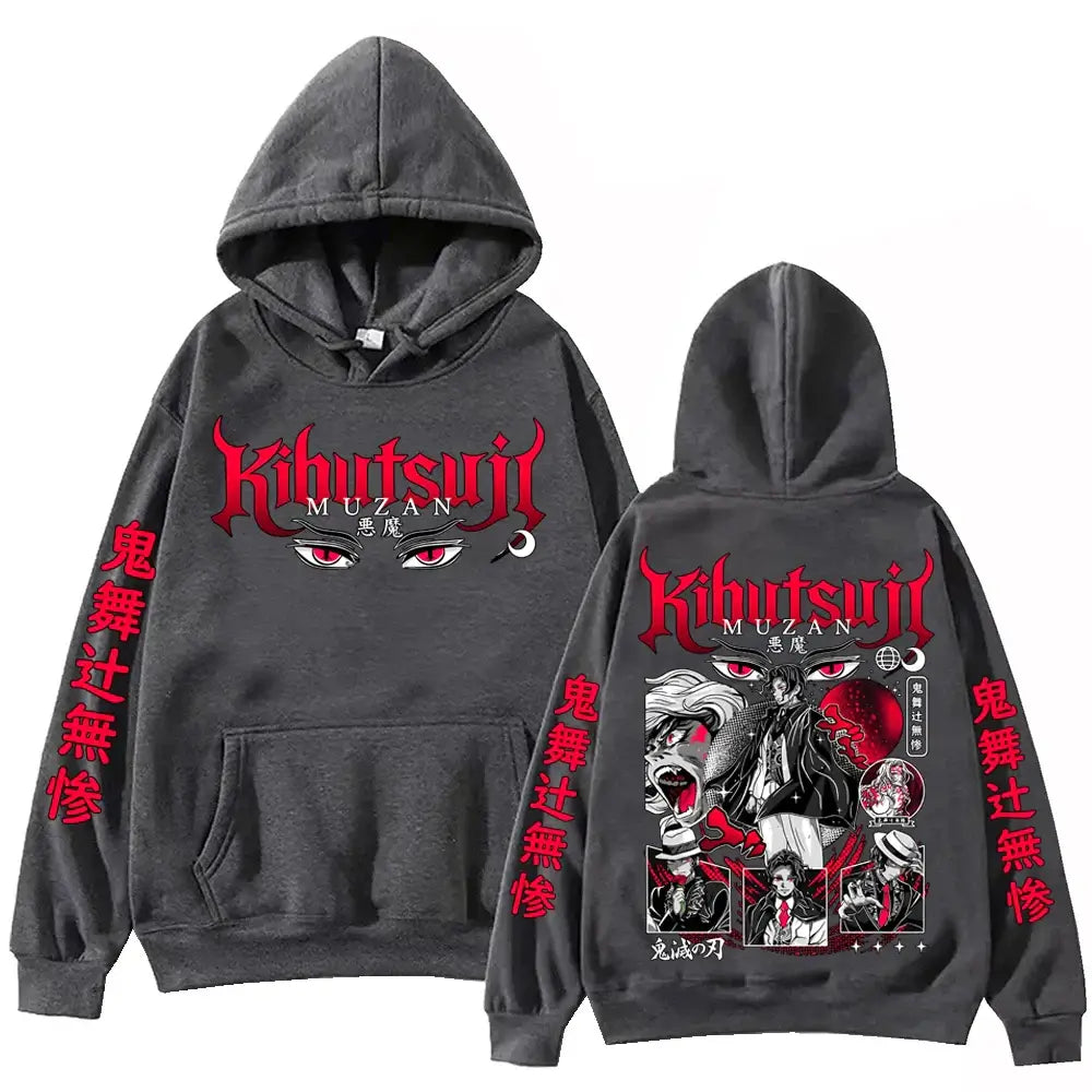 A Harajuku hip hop Anime Demon Slayer Muzan Kibutsuji Hoodie, designed as a pullover tops sweatshirt gift.