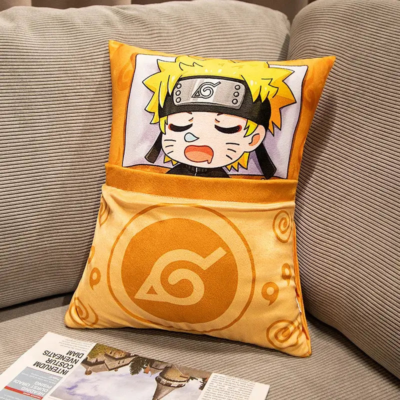 A cute Naruto Anime Plush Pillow featuring a stylized, huggable Kakashi and Naruto cartoon design, perfect for home decor and kids.