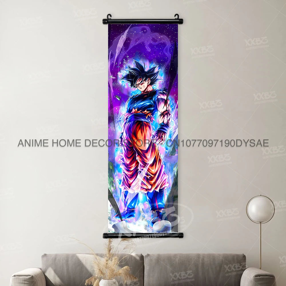 High-quality Dragon Ball Posters wall art scroll featuring Anime figures Goku, Vegeta, and Frieza for home decoration.