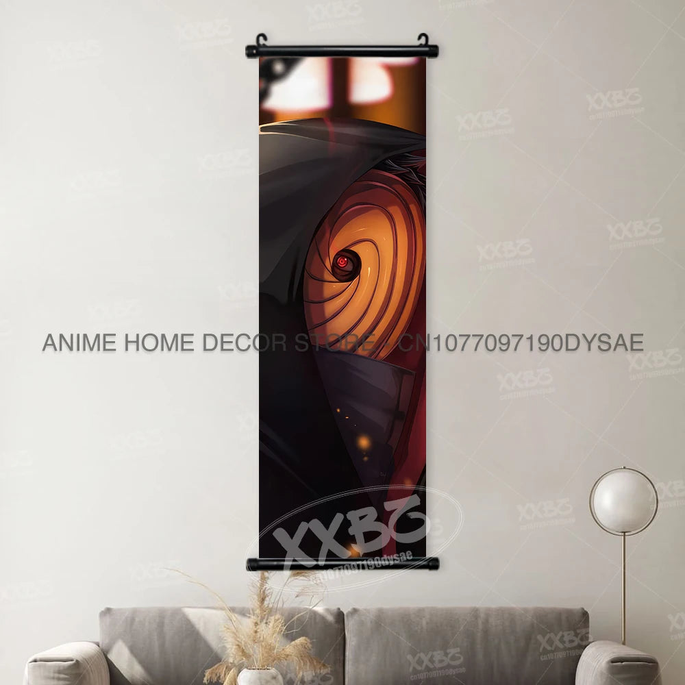 High-definition Naruto Posters hanging scroll featuring Uzumaki Naruto, Uchiha Sasuke, and Madara for anime home wall decoration.