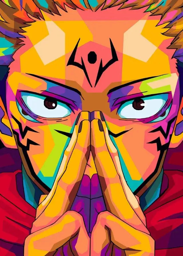 A high-definition Jujutsu Kaisen Poster printed on canvas, featuring a comic-style illustration of Gojo Satoru and Ryomen Sukuna for home wall decoration.