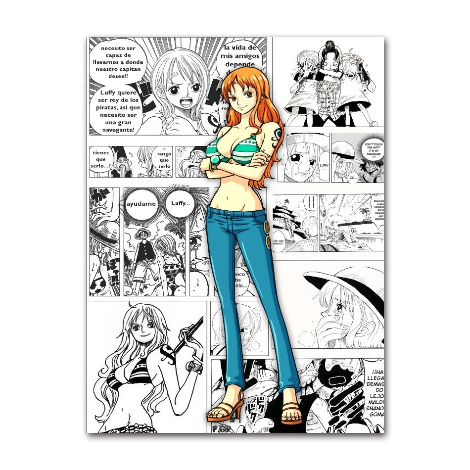 A classic cartoon style One Piece Luffy Zoro Poster printed on high-definition canvas, perfect for decorating a living room, corridor, or child's bedroom.