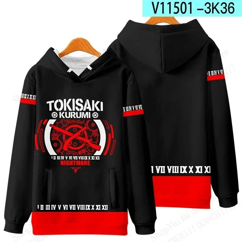 A unisex Anime Kurumi Tokisaki 3d Print Hoodie, designed as a fashion sweatshirt and sexy girl coat for men, women, and boys.