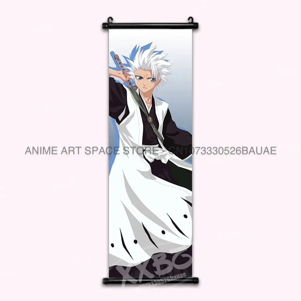 High-quality Bleach Anime Posters Japanese hanging scroll featuring Kurosaki Ichigo and Kuchiki Rukia printed on durable canvas for home decor.