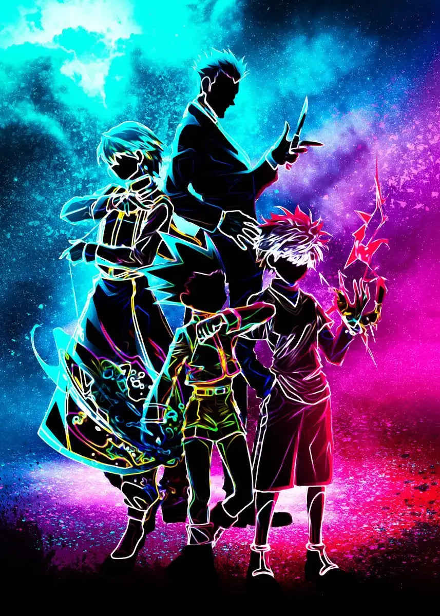 A retro style Hunter x Hunter Anime Poster printed on high-quality canvas featuring Gon and Killua, ideal for home decor and kids' bedrooms.