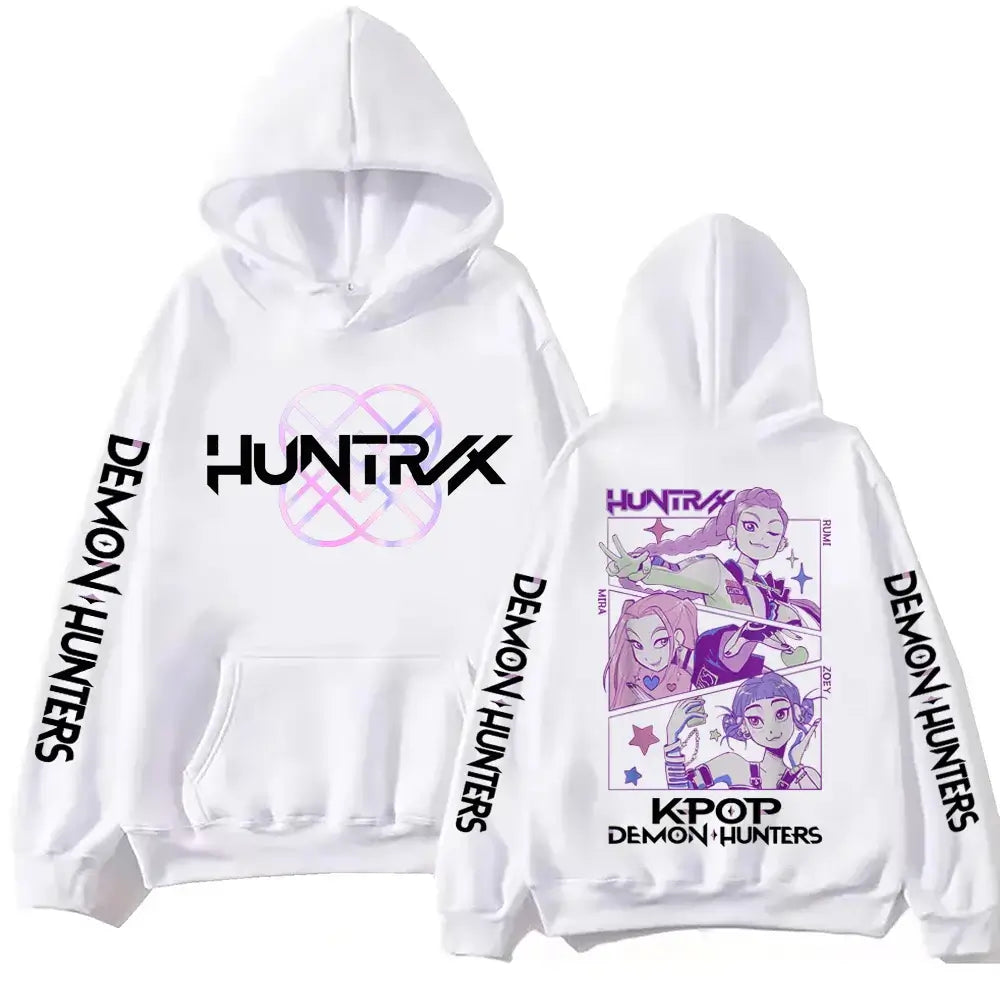 A unisex Autumn Anime Demon Hunters Hoodie in a Y2K Harajuku hip hop style, designed as alphabet sportswear.