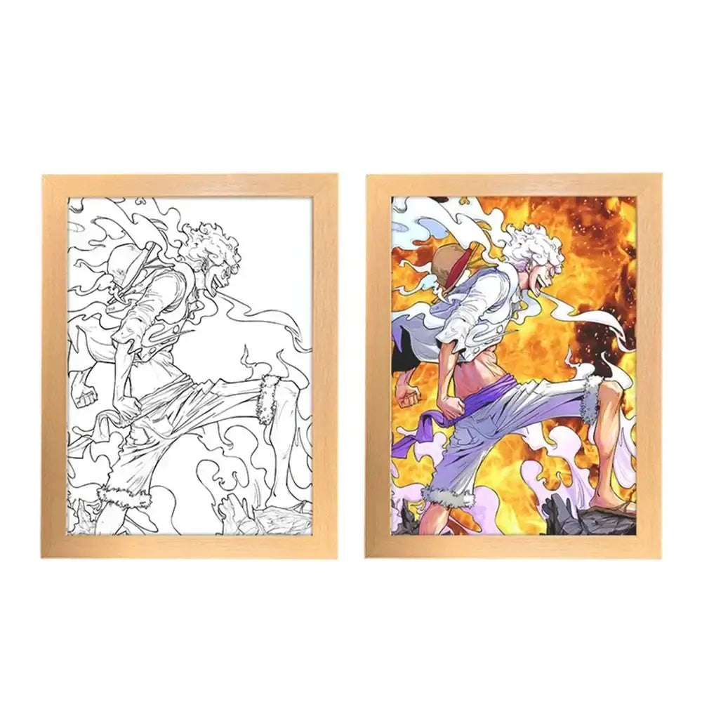 A creative One Piece Photo Frame Night Light displaying anime characters Luffy and Zoro, serving as a bedside decoration painting.