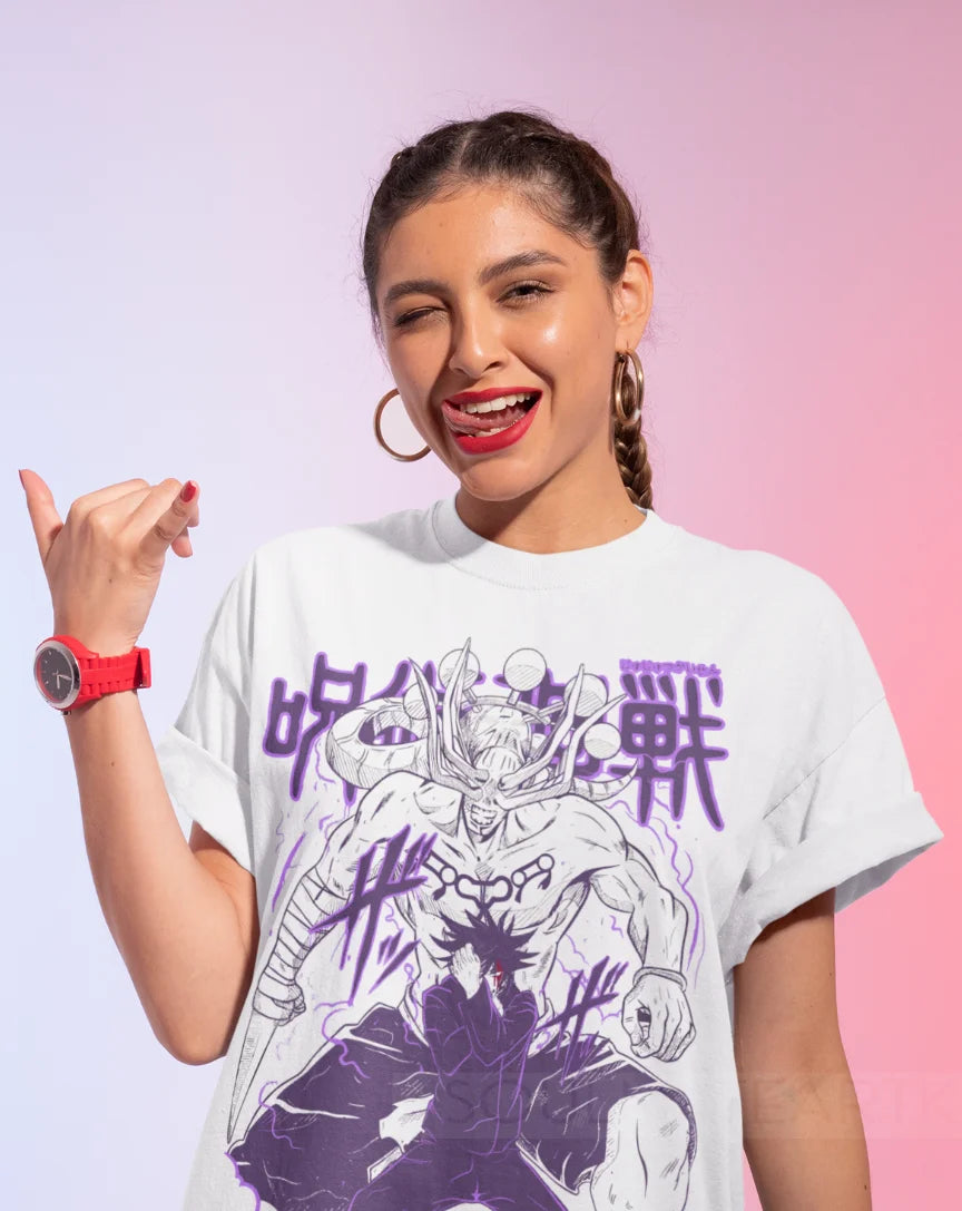 A soft Megumi Fushiguro T-shirt from Jujutsu Kaisen, featuring a design inspired by his Ten Shadows Technique and Divine Dogs.