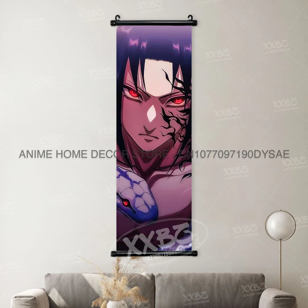 High-definition Naruto Posters hanging scroll featuring Uzumaki Naruto, Uchiha Sasuke, and Madara for anime home wall decoration.