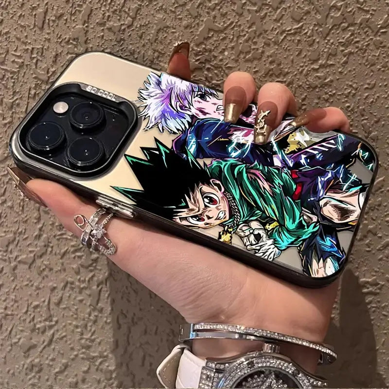 A shockproof Hunter x Hunter Phone Case featuring Gon and Killua anime art, compatible with Apple iPhone 17 Air, 16, 15, and 14 Pro Max.