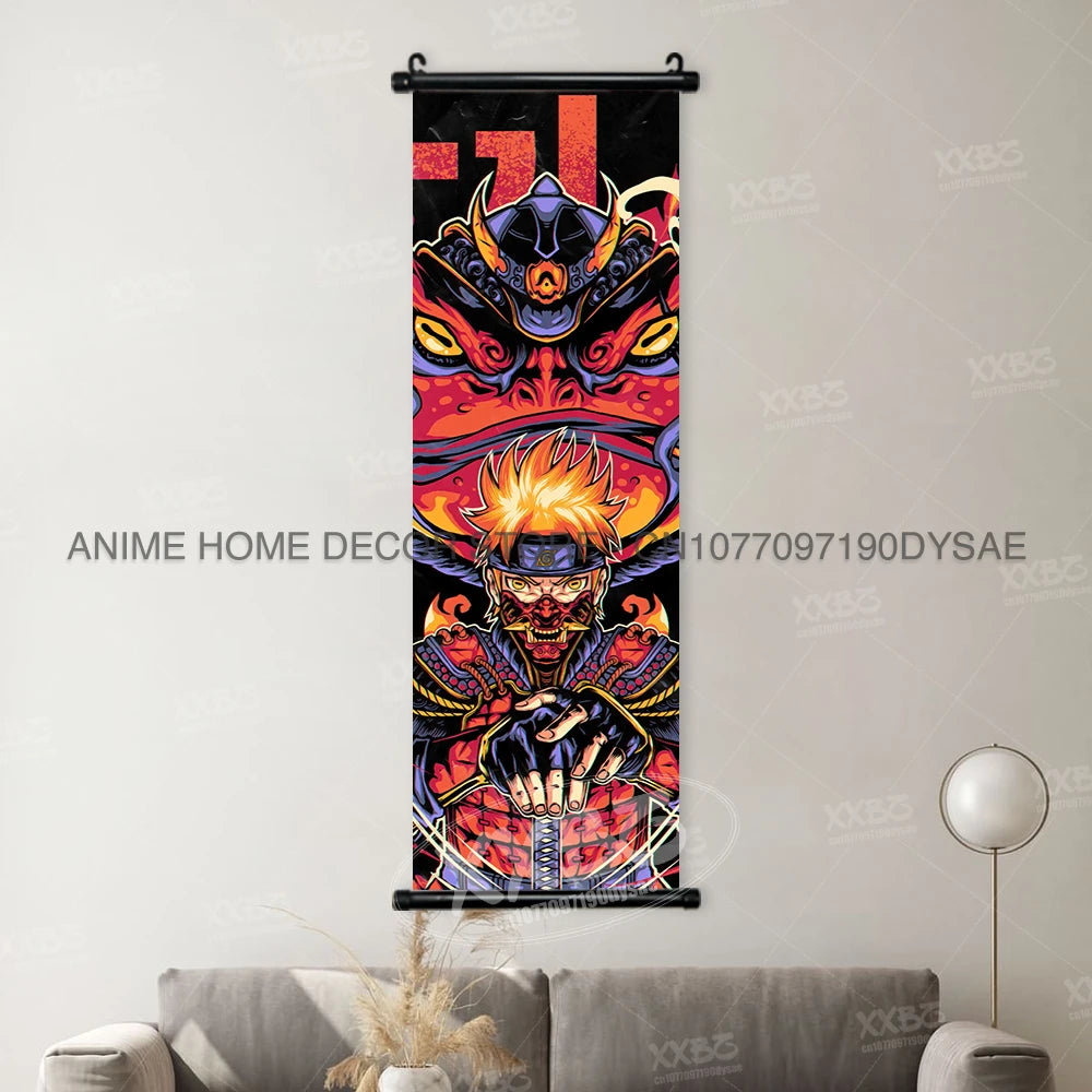 High-definition Naruto Posters hanging scroll featuring Uzumaki Naruto, Uchiha Sasuke, and Madara for anime home wall decoration.