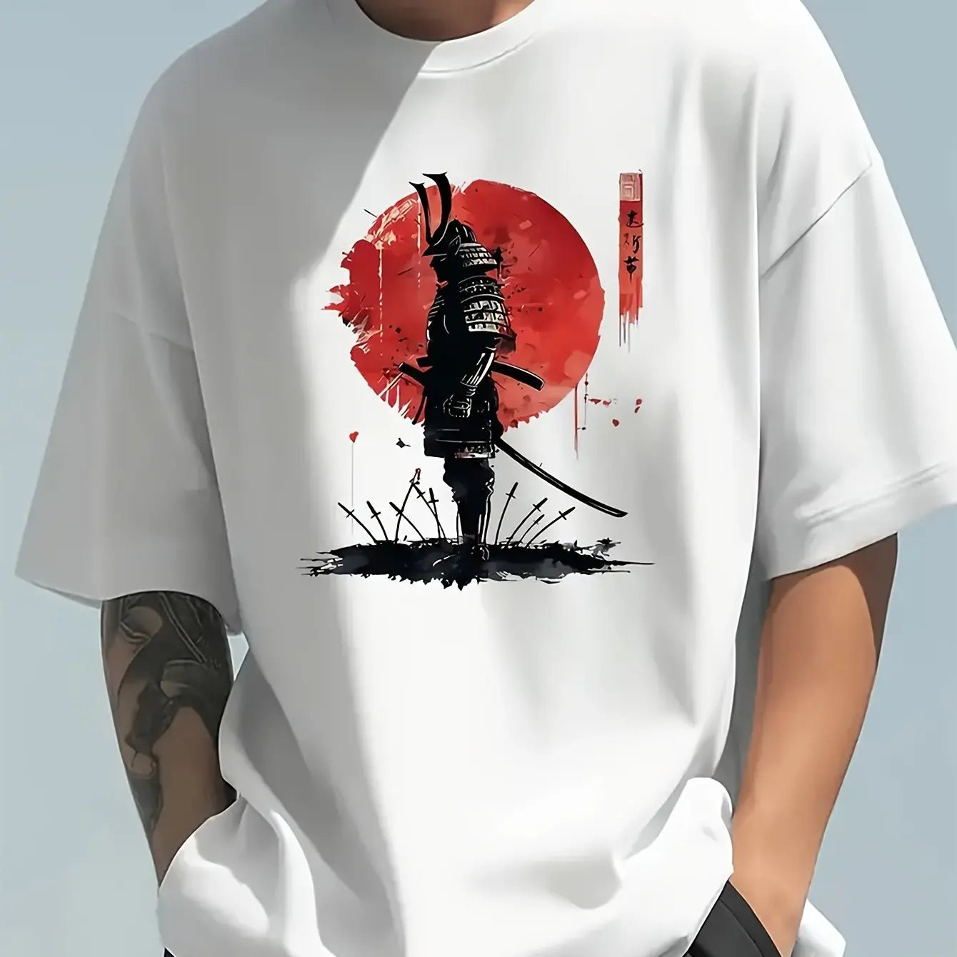 Japanese Samurai Pattern T-shirt 100 Cotton Summer Top